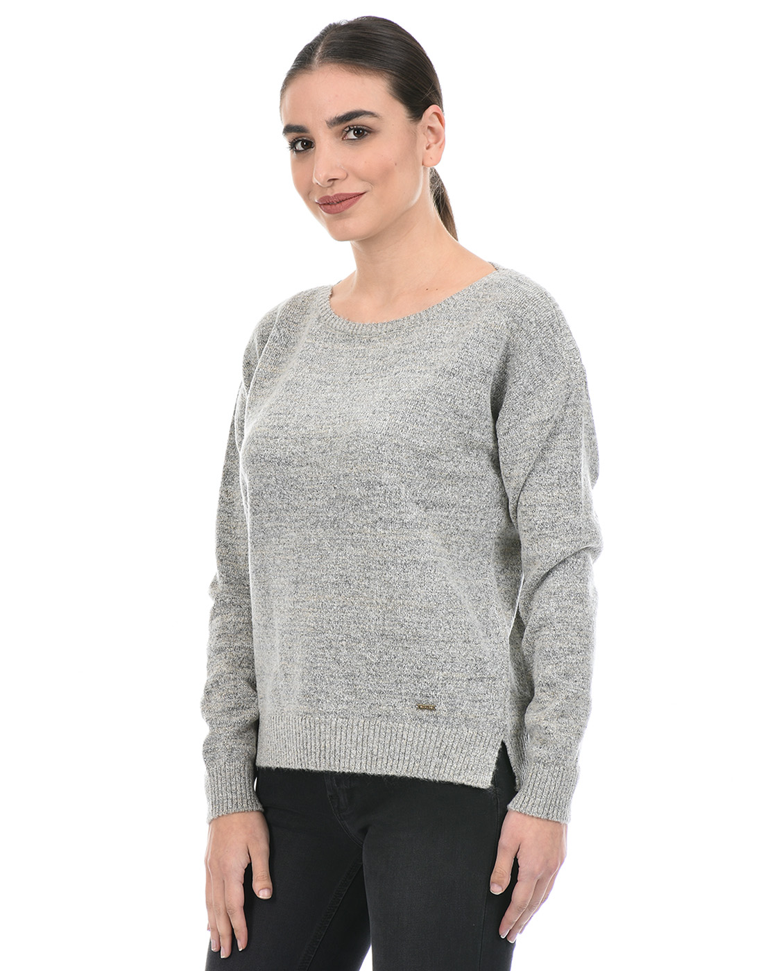 Species Women Self Design Grey Sweater